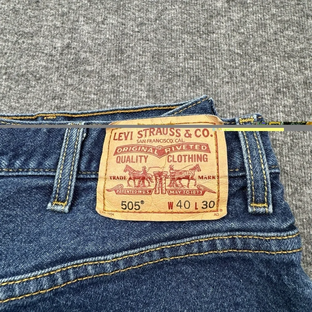 Levi's‎ 505 Regular Fit Straight Leg Blue Denim Jeans Mens Size 40x30 Distressed